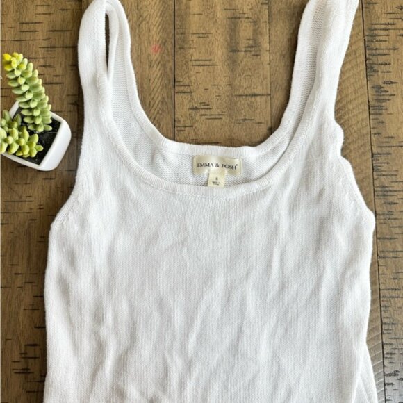 White Sleeveless Dress with Fringe Hem Cotton blend - Picture 5 of 7